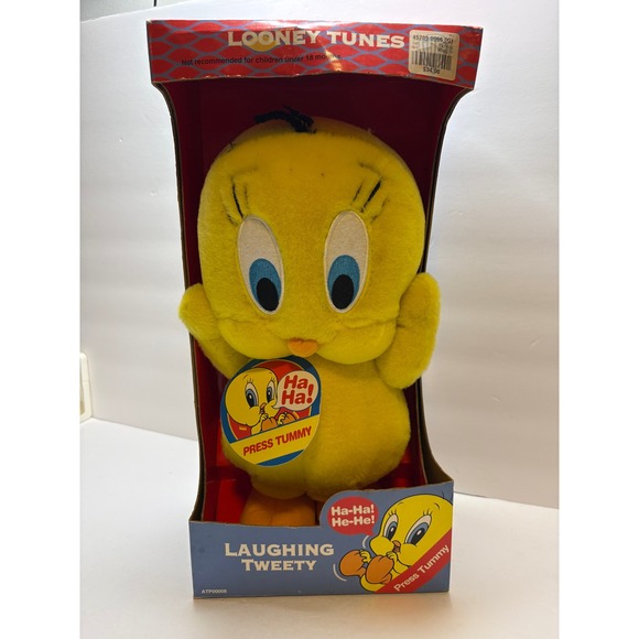 Vintage 1998 Warner Bros Studio Laughing Tweety Bird Plush Looney Tunes Box